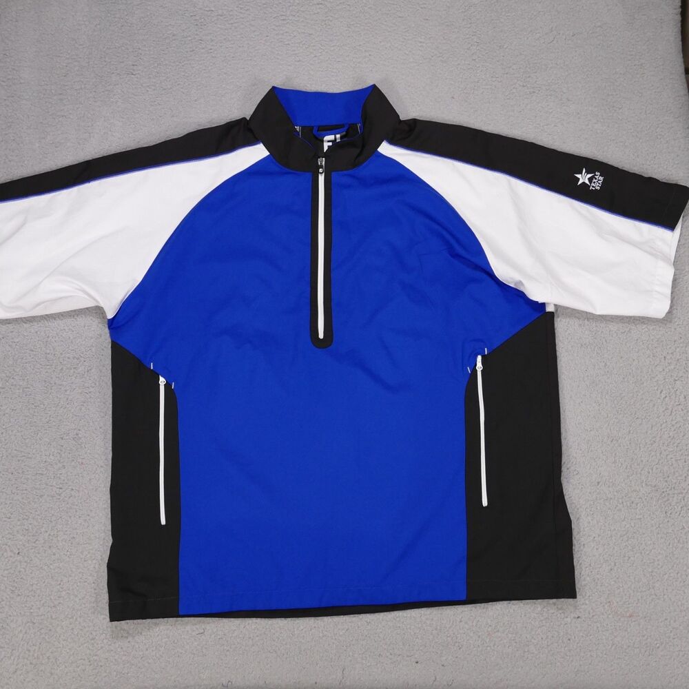 FootJoy Golf Half Zip Short Sleeve Pullover Wind Shirt Mens 2XL Blue Texas Star